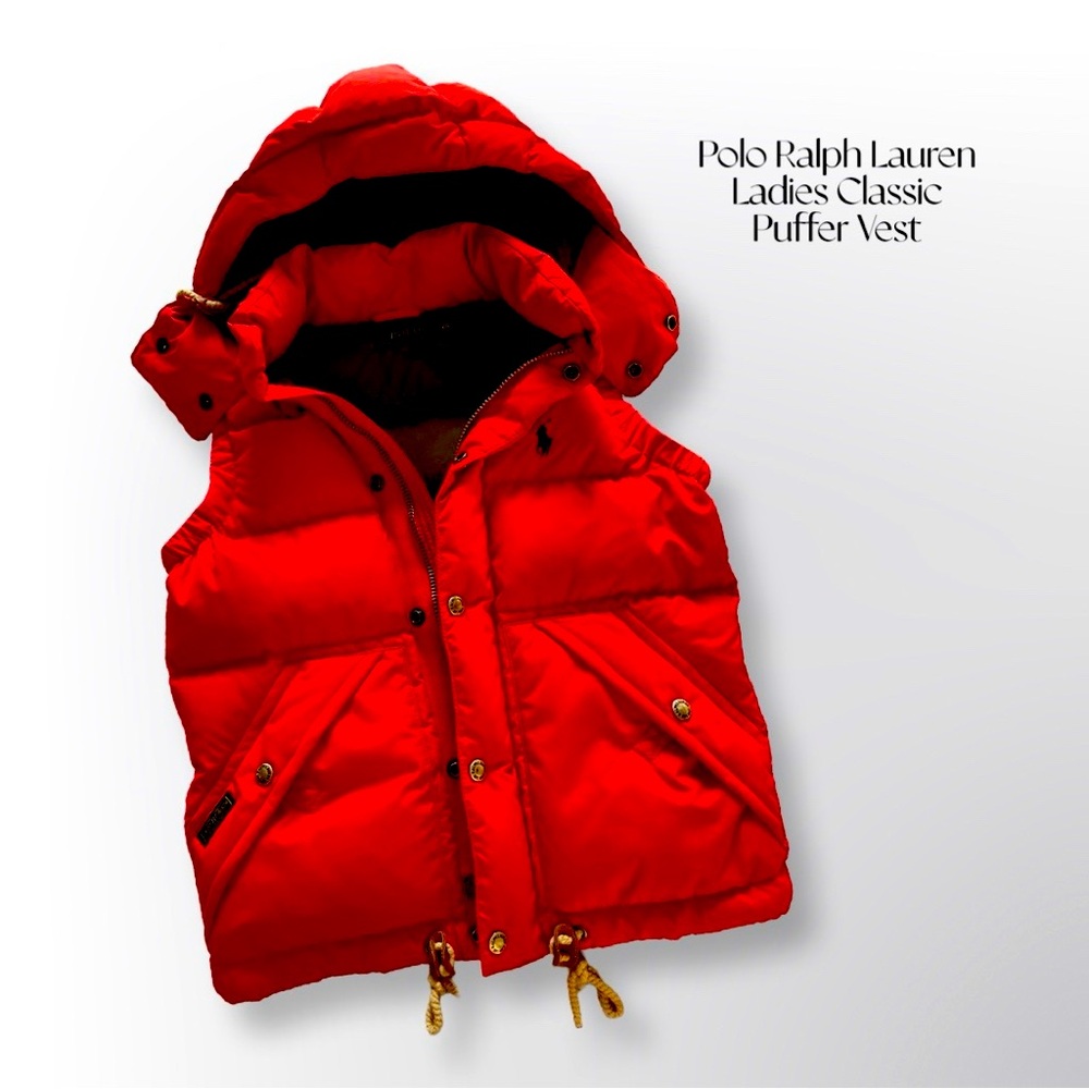 VINTAGE - Red, Polo, Ladies Ralph Lauren Puffer Vest with Hood
